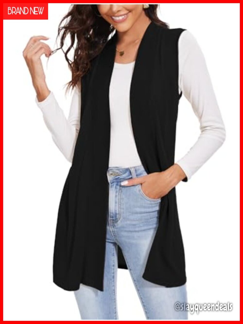 Sleeveless Open Front Knit Cardigan Vest Lightweight Casual